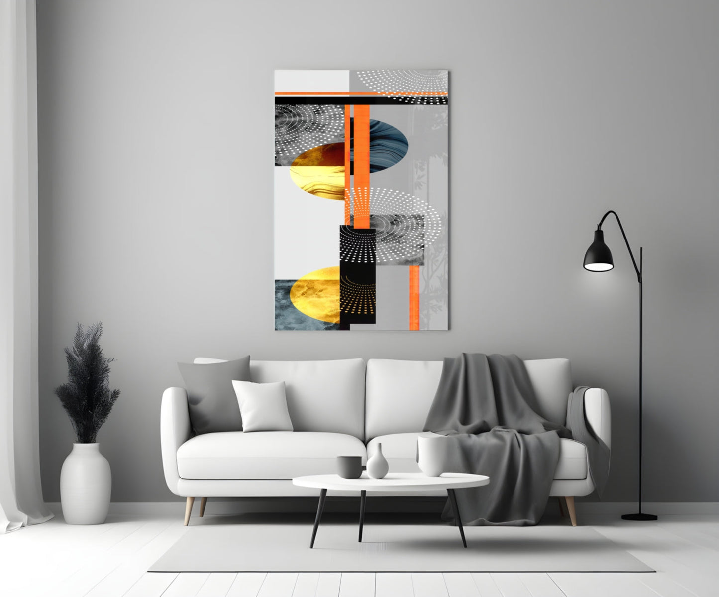 Orange Gold Geometric Circles Glass Wall Art
