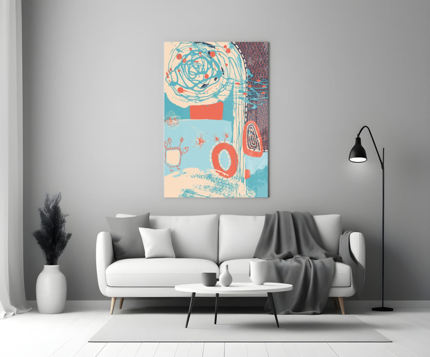 Coral Scribble Spiral Glass Wall Art