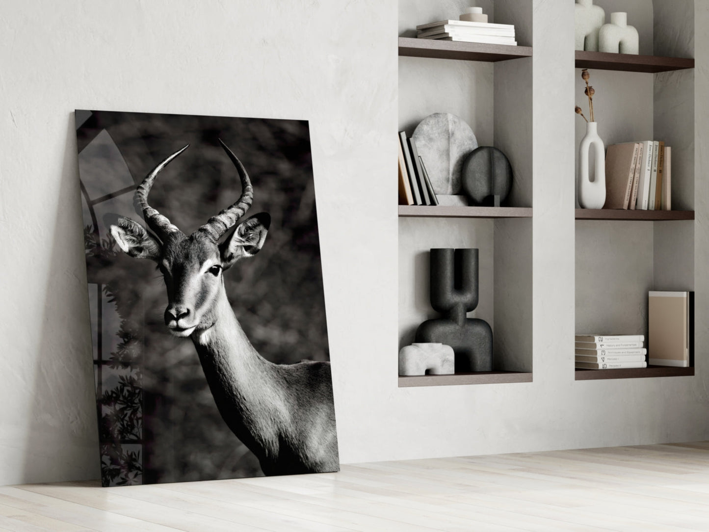 Black and White Impala Portrait Glass Wall Art