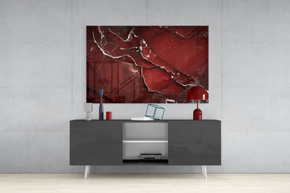 Crimson Red Veined Marble Glass Wall Art