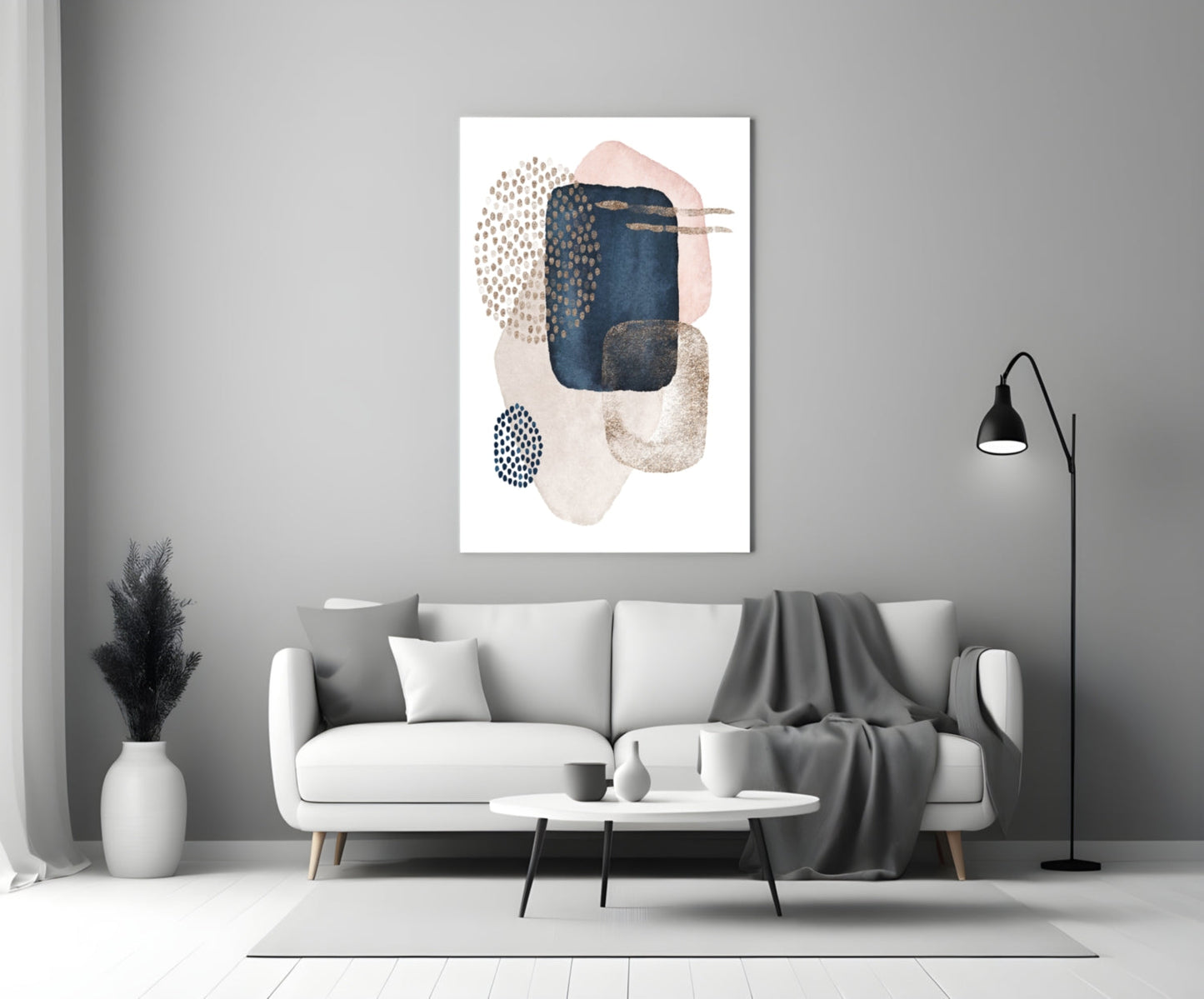 Navy Blush Gold Dotted Circles Glass Wall Art