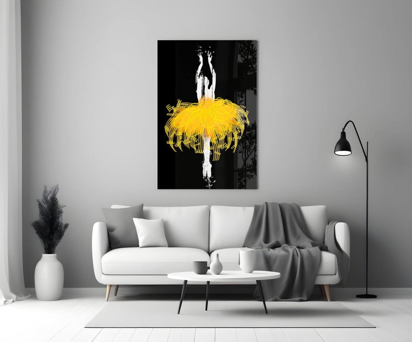 Golden Glow Tutu Ballerina Glass Wall Art