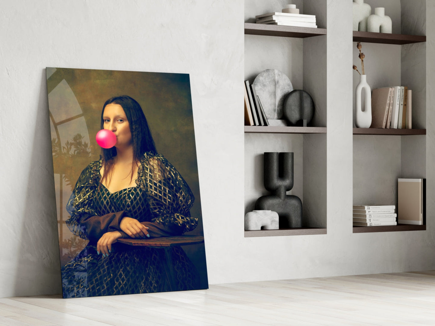 Pink Bubble Gum Renaissance Portrait Glass Wall Art