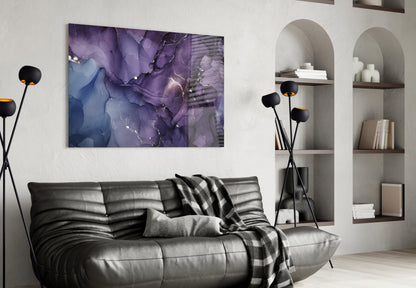 Purple Lavender Gold Ink Glass Wall Art