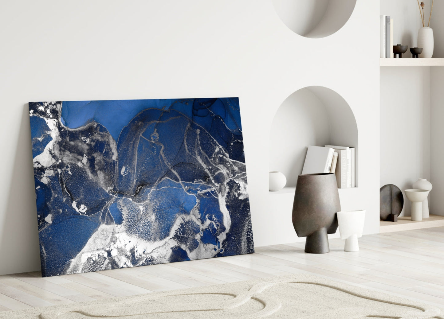 Royal Blue White Ink Glass Wall Art