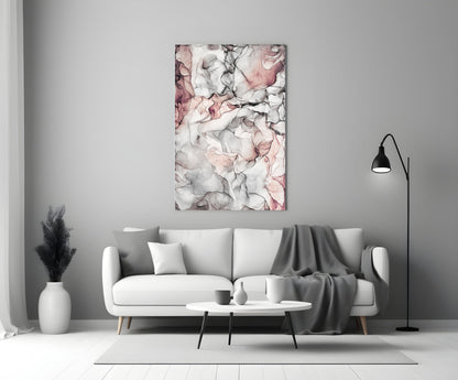 Blush Gray Ink Veins Glass Wall Art