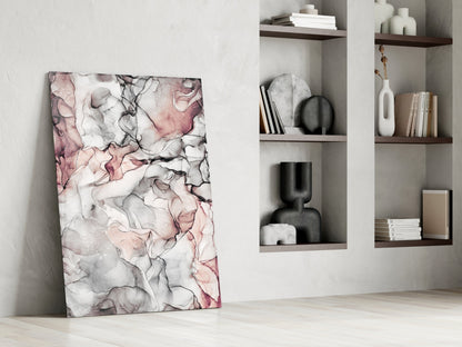 Blush Gray Ink Veins Glass Wall Art