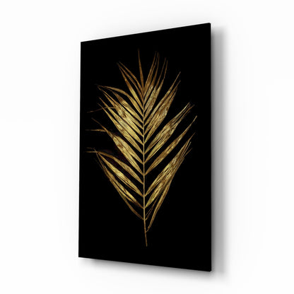 Golden Palm Leaf Black Glass Wall Art