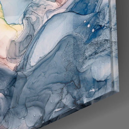 Pastel Blue Pink Ink Flow Glass Wall Art