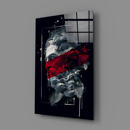 Crimson Paint Stripe Poseidon Bust Glass Wall Art