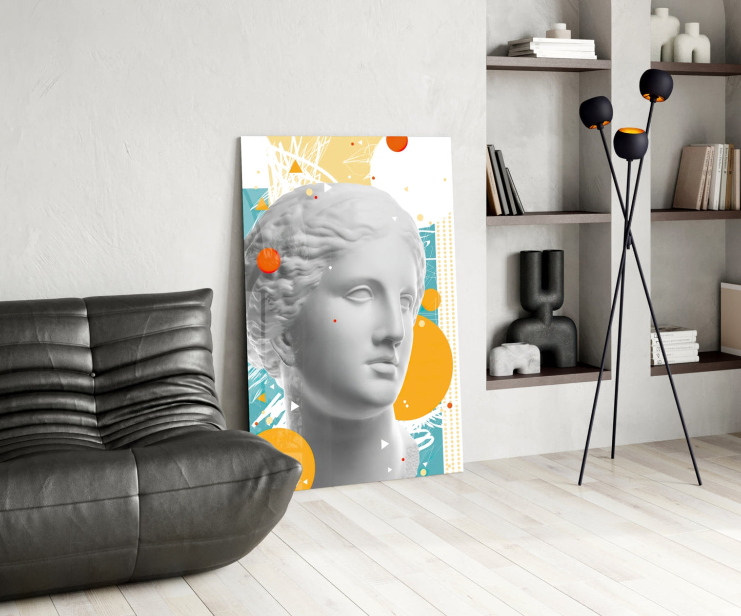 Orange Circles Venus Bust Glass Wall Art