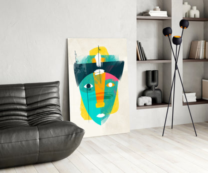 Tribal Mask Style Abstract Face Glass Wall Art