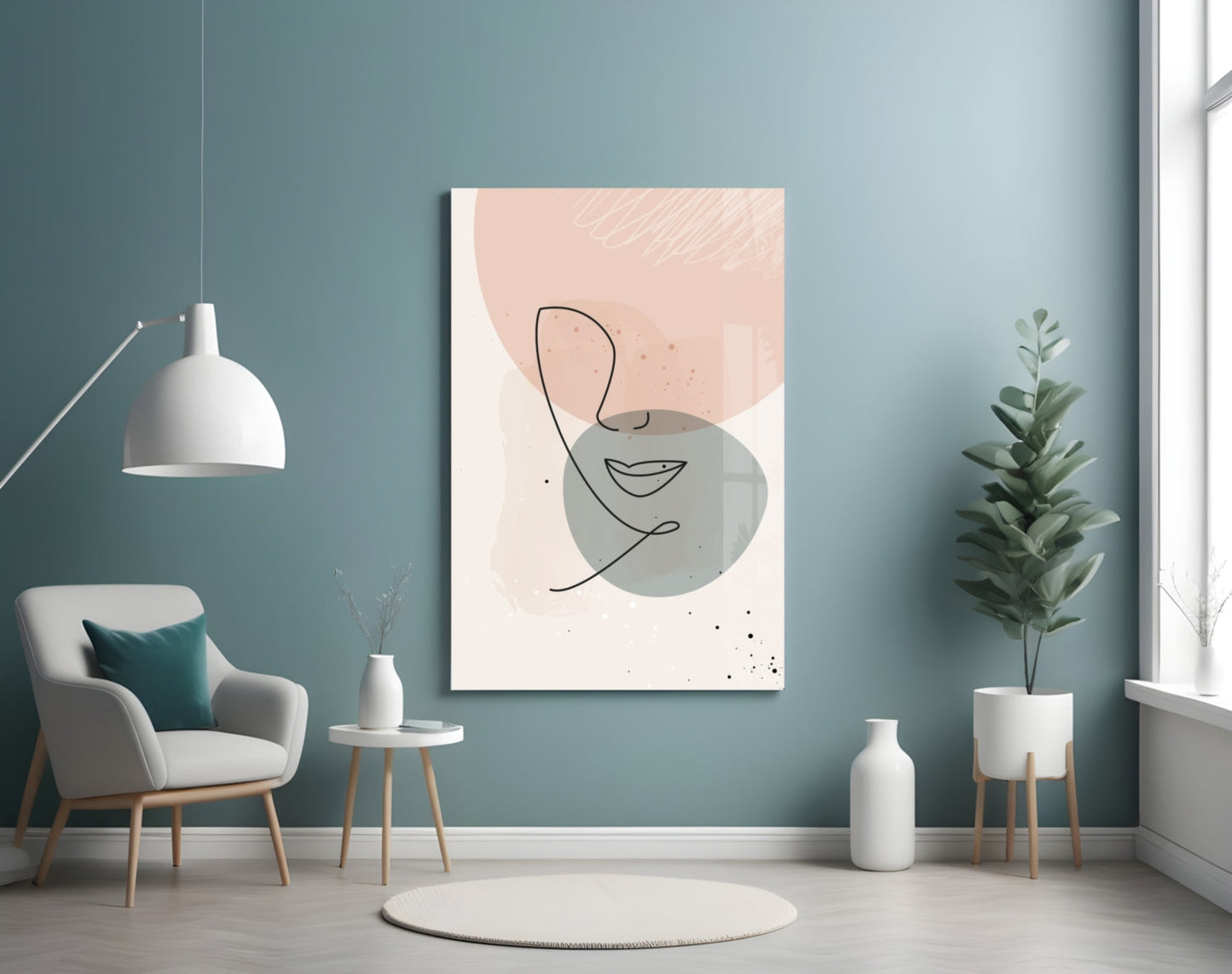 Blush Grey Circle Line Face Glass Wall Art