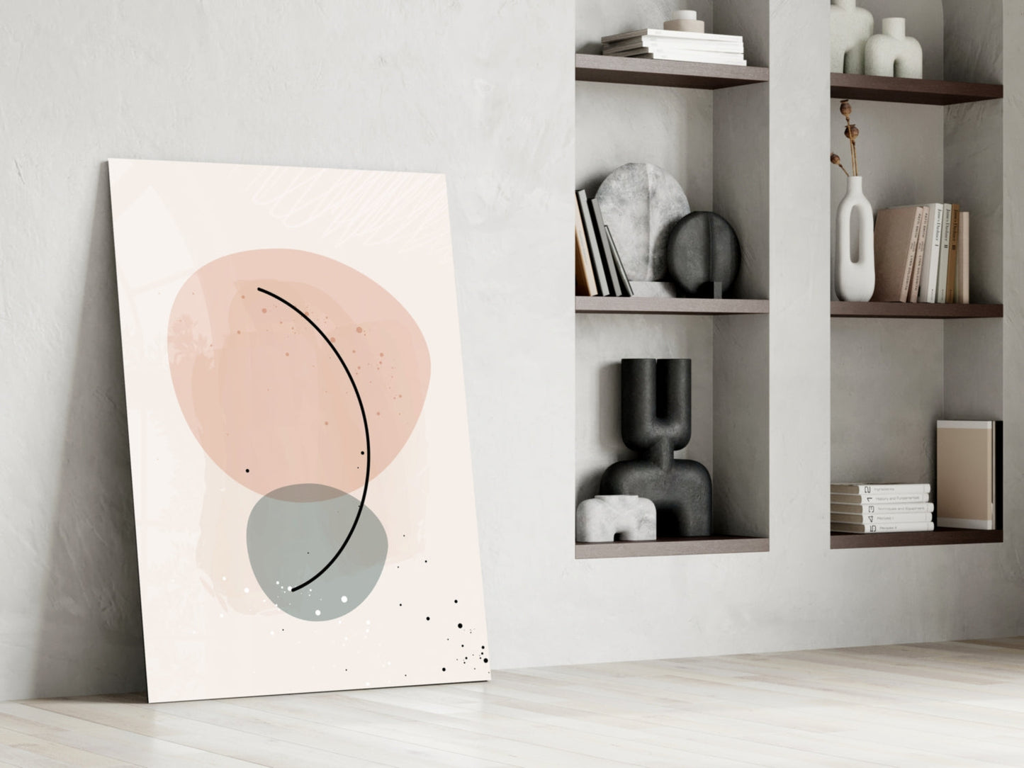 Blush Pink Sage Pebble Curve Glass Wall Art