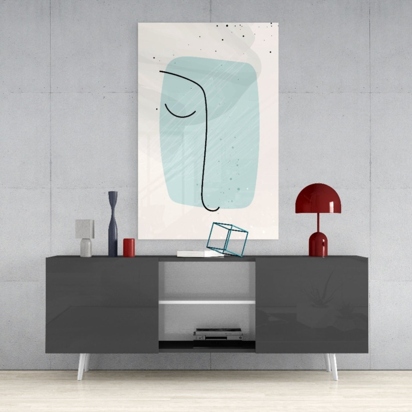 Mint Blob Minimal Line Face Glass Wall Art