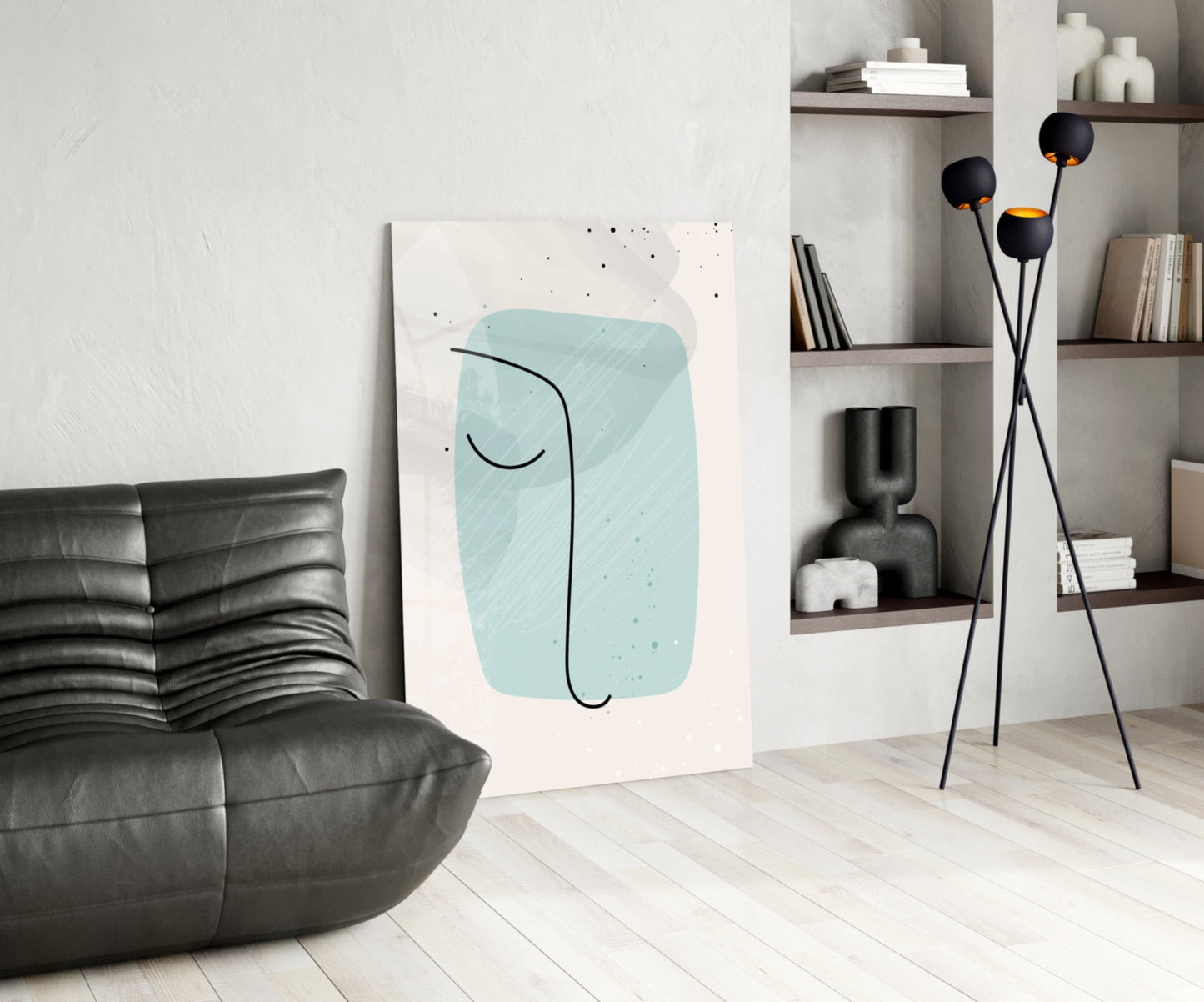 Mint Blob Minimal Line Face Glass Wall Art