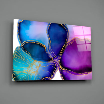 Purple Blue Gold Vein Marble Glass Wall Art