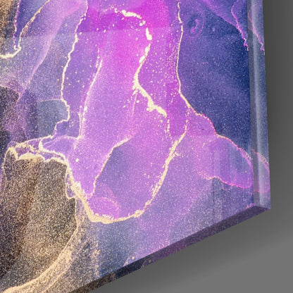 Teal Gold Purple Ink Burst Glass Wall Art