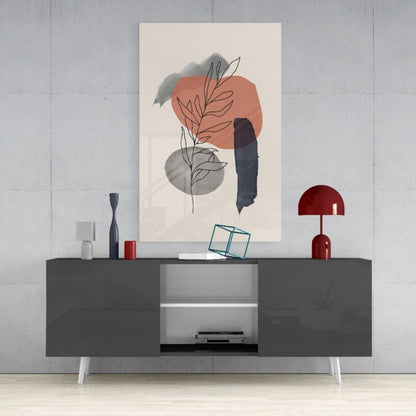 Botanical Leaf Terracotta Navy Shapes Glass Wall Art