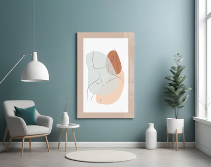 Sage Terracotta Line Art Woman Glass Wall Art