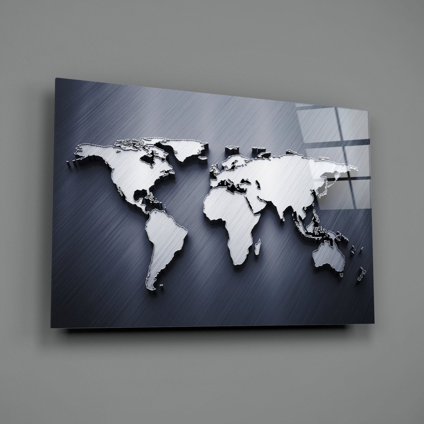 Silver World Map Glass Wall Art