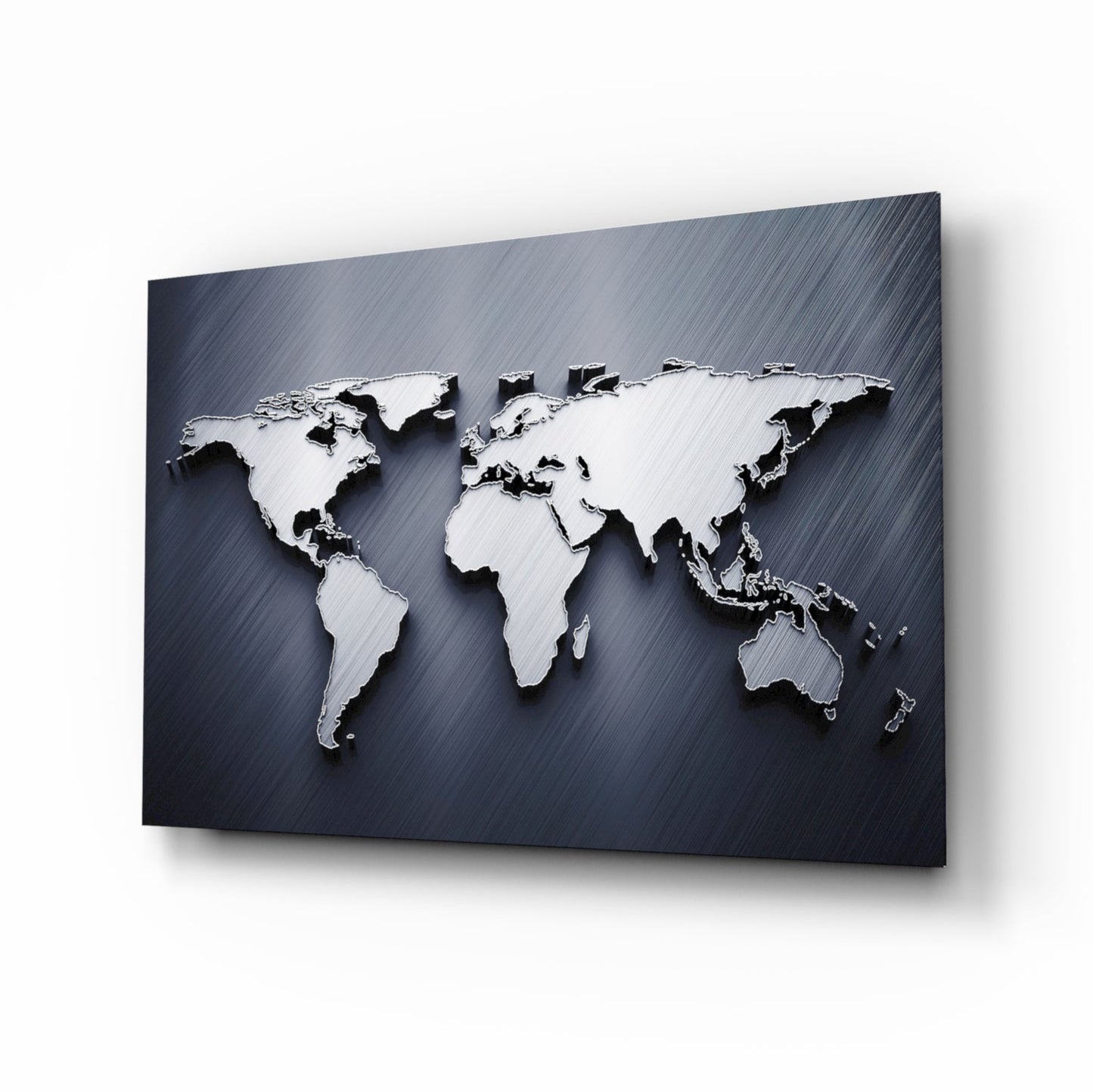 Silver World Map Glass Wall Art
