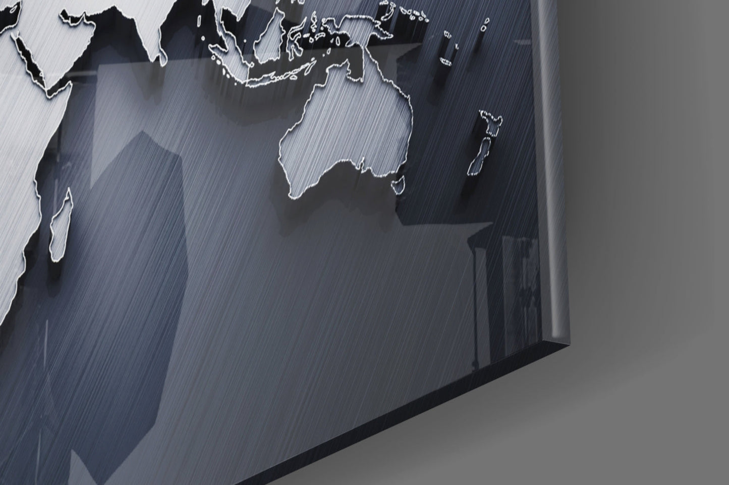 Silver World Map Glass Wall Art