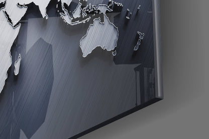 Silver World Map Glass Wall Art