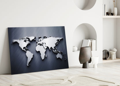 Silver World Map Glass Wall Art