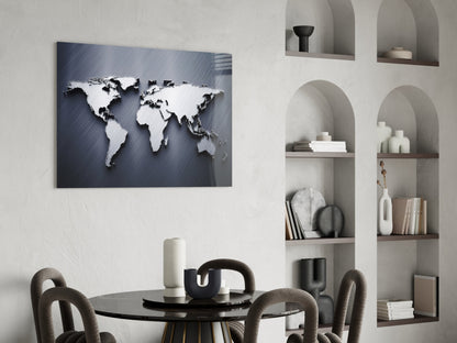 Silver World Map Glass Wall Art