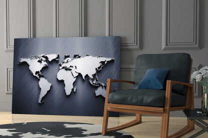 Silver World Map Glass Wall Art