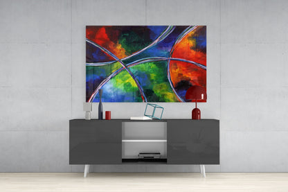 Rainbow Ribbon Circles Glass Wall Art