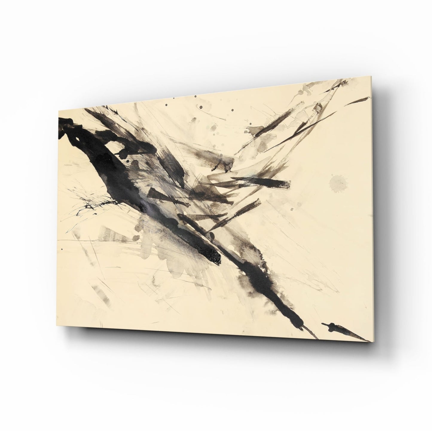 Black Ink Splash Beige Glass Wall Art