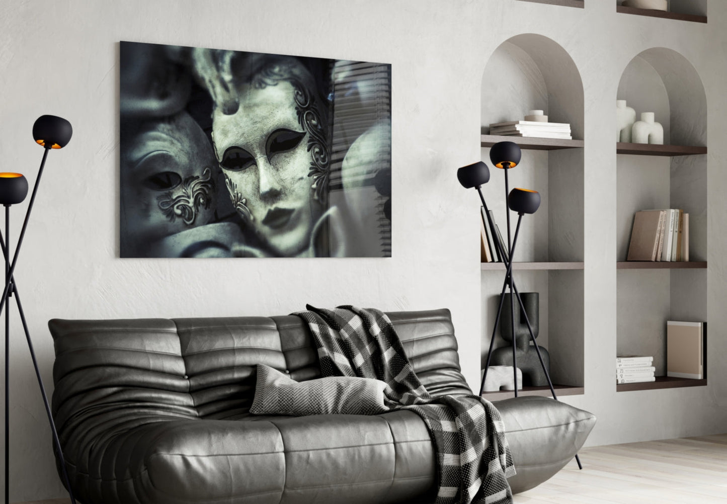 Pale Silver Masquerade Mask Glass Wall Art