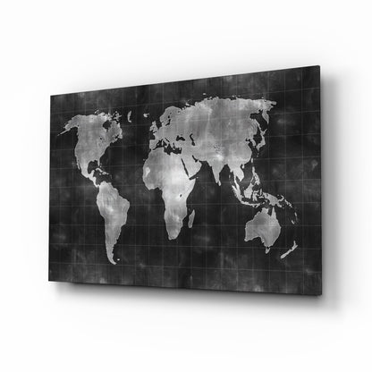 Misty Silver World Map Grid Glass Wall Art