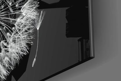 Dandelion Seeds Drifting Black Glass Wall Art