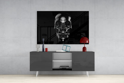 Dark Onyx Chrome Skull Glass Wall Art