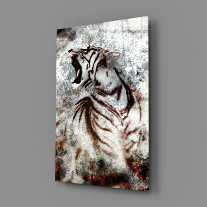 Grunge Roaring Tiger Glass Wall Art
