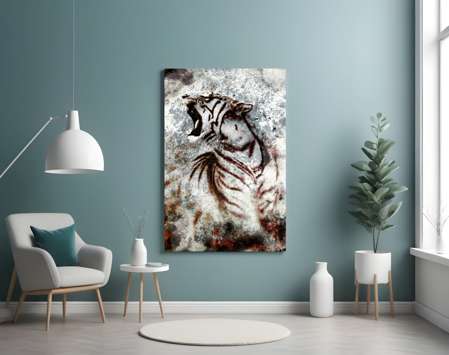 Grunge Roaring Tiger Glass Wall Art