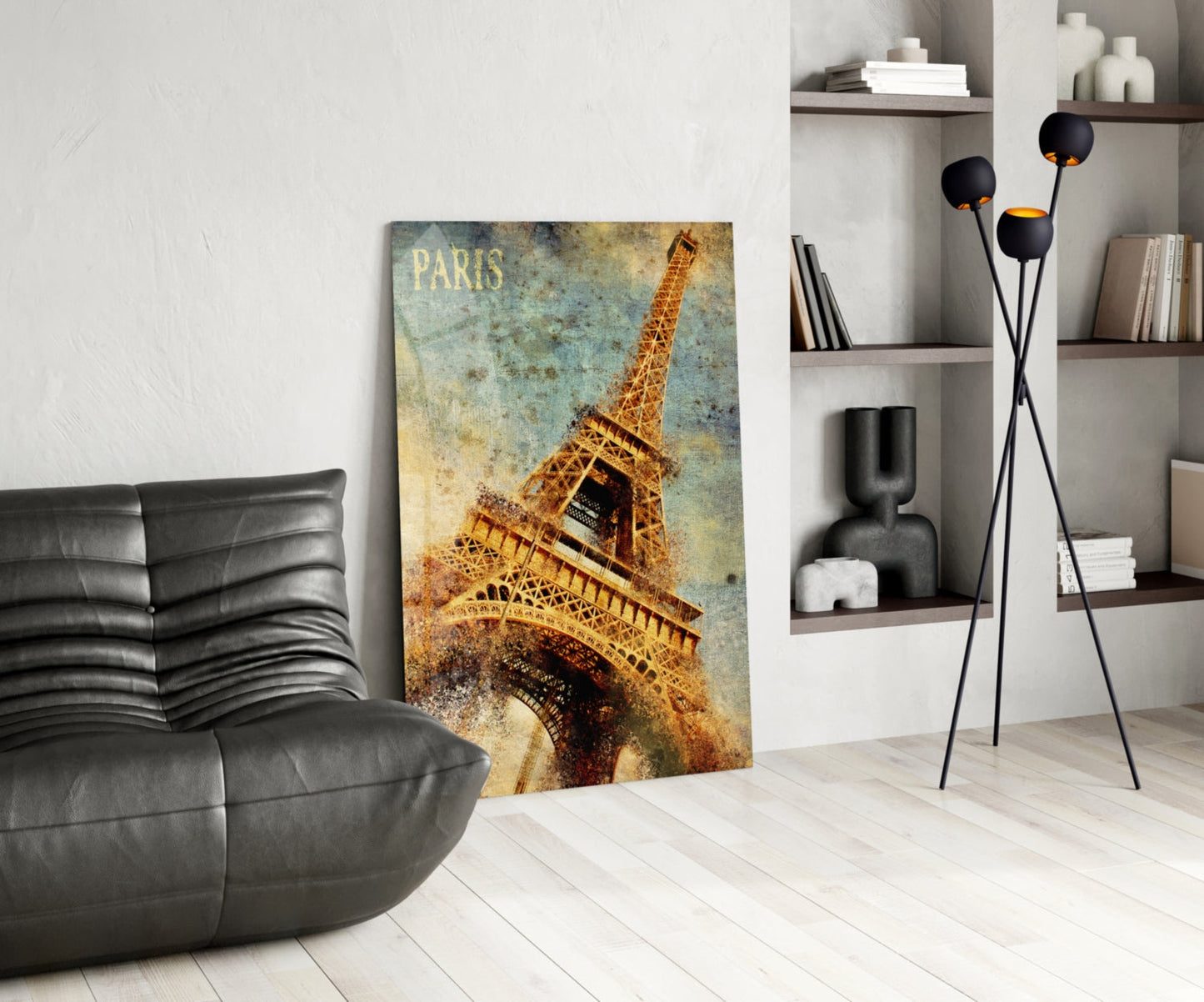 Golden Grunge Paris Eiffel Glass Wall Art