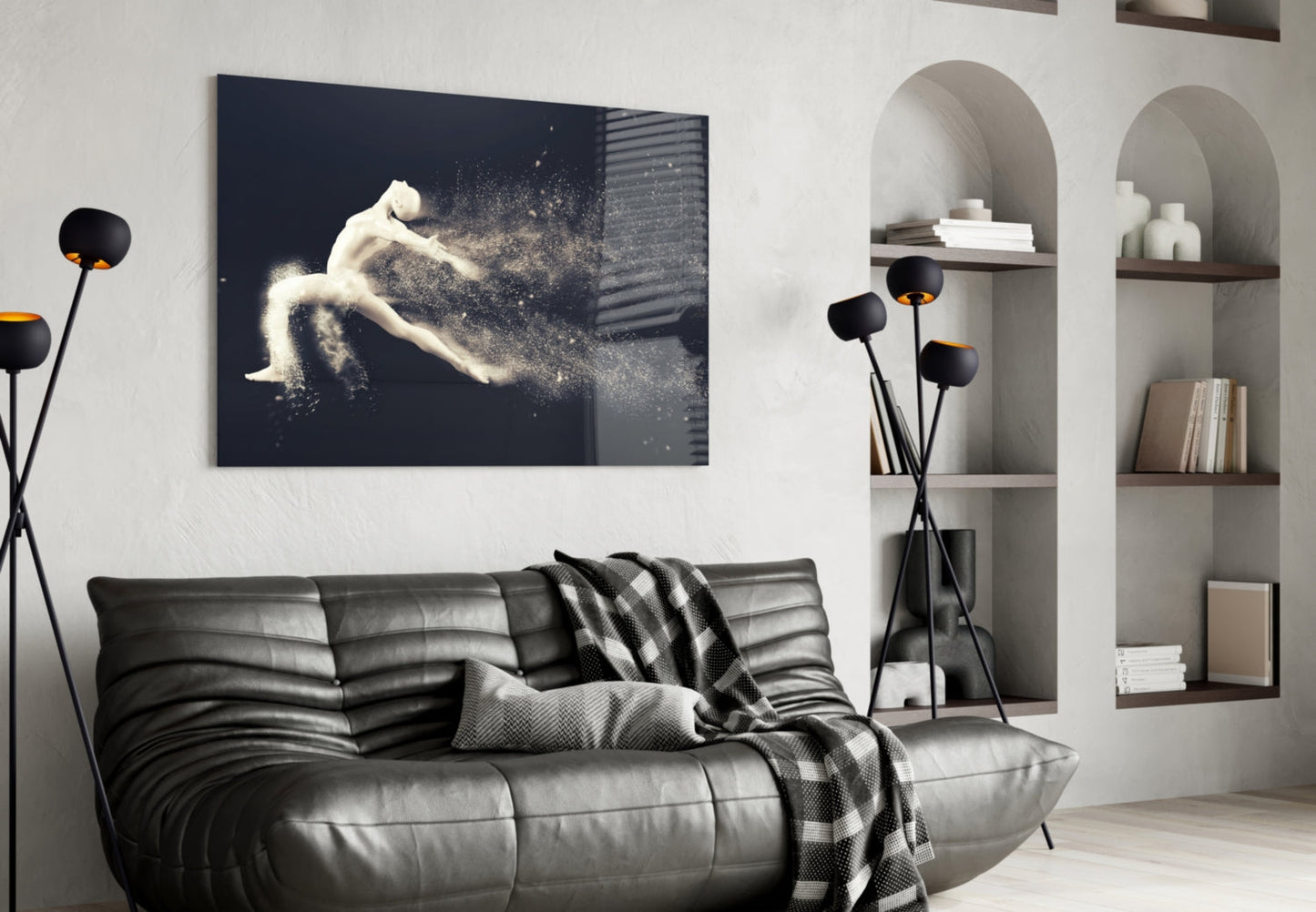 Sculpted Dancer Bursting Into Particles Glass Wall Art