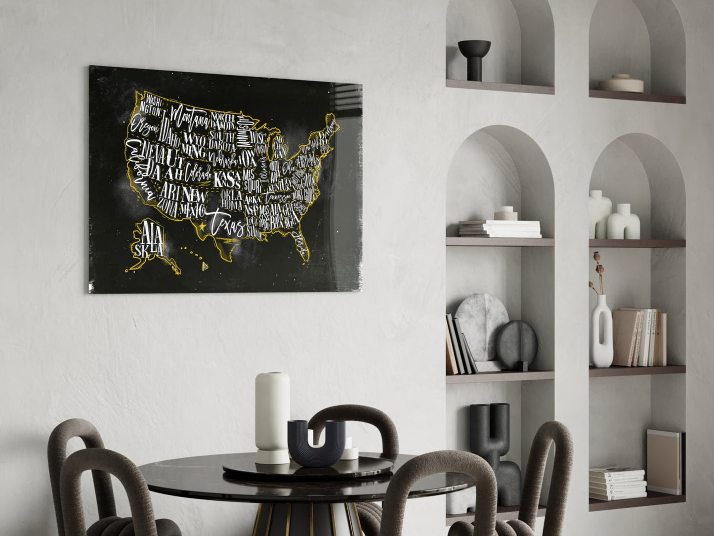 Map of USA Glass Wall Art