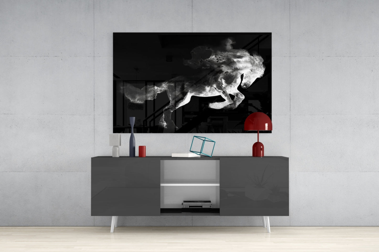 Rearing Smoke Horse Glass Wall Art