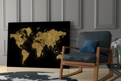 Gold Dust Splatter World Map Glass Wall Art