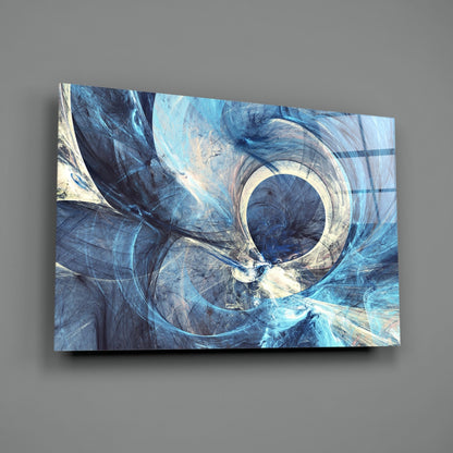 Blue Swirling Fractal Ring Glass Wall Art