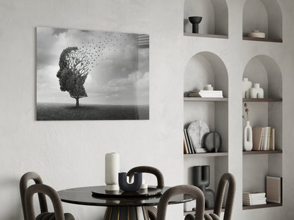 Head Tree Birds Leaving Branches Glass Wall Art