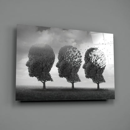 Three Head Shaped Trees Losing Leaves Glass Wall Art
