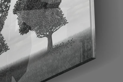 Three Head Shaped Trees Losing Leaves Glass Wall Art
