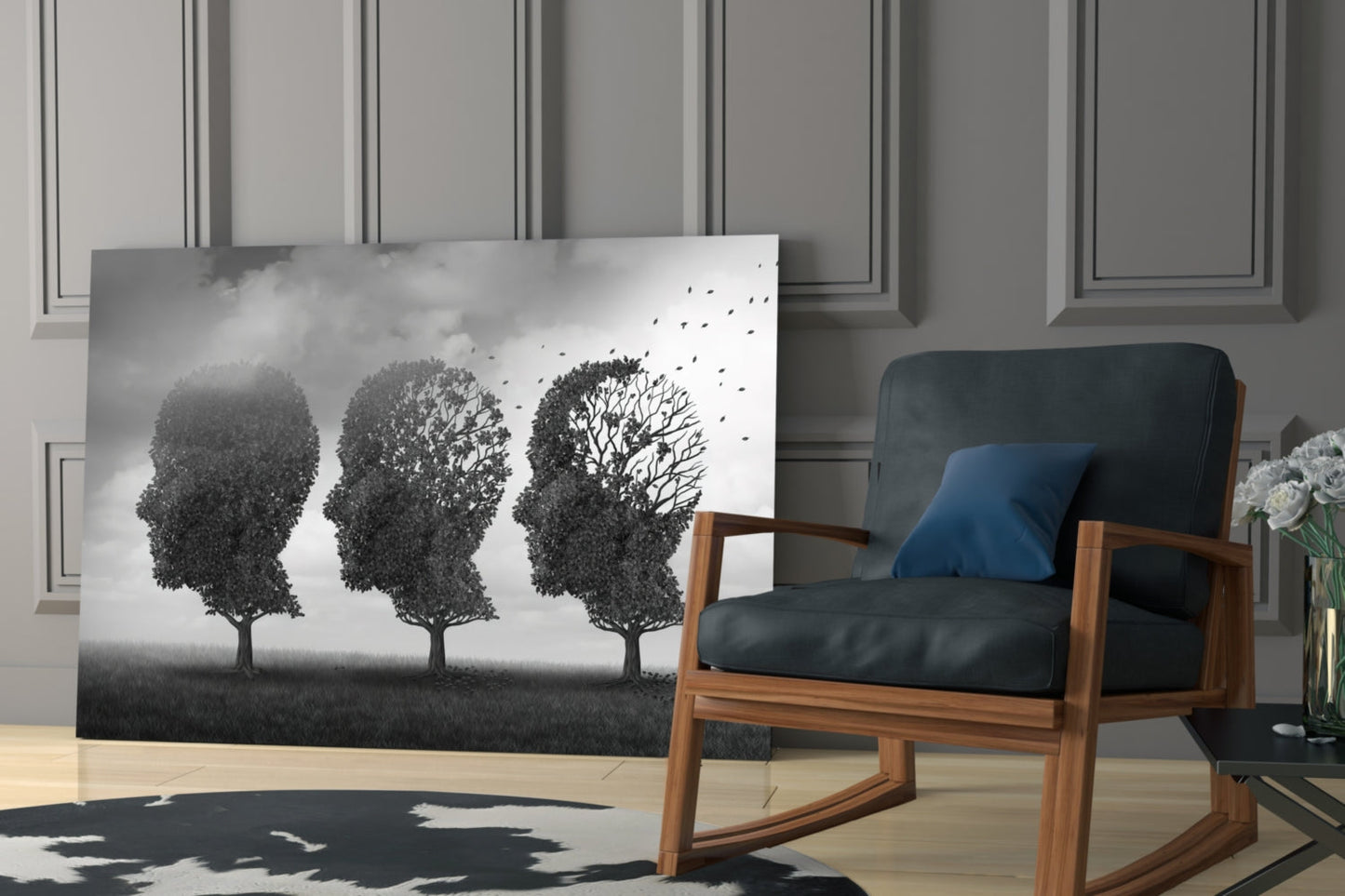 Three Head Shaped Trees Losing Leaves Glass Wall Art