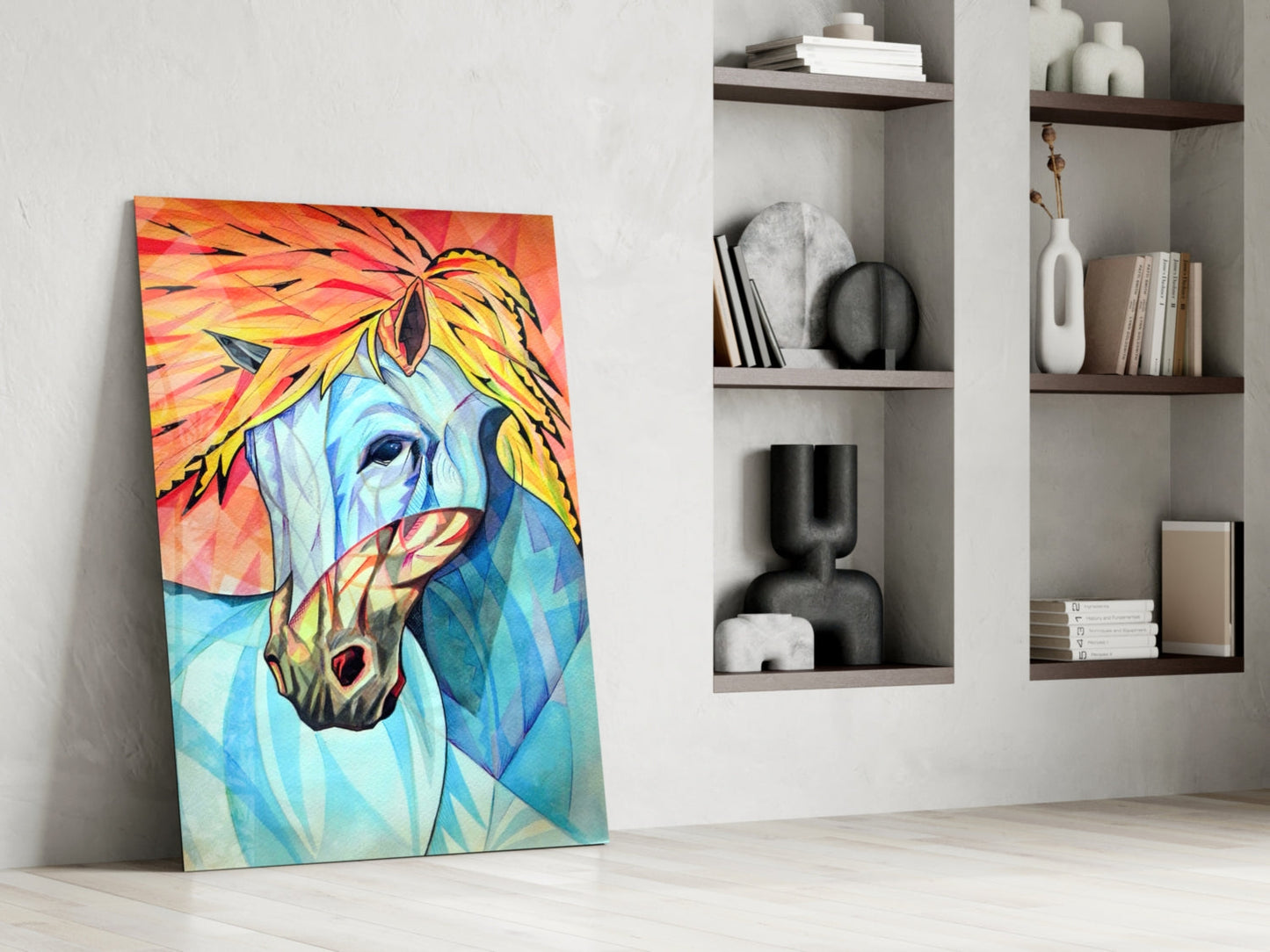 Vibrant Cubist Horse Glass Wall Art